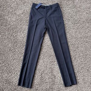 *Read* Zanella Paul Mens 32 Grey Gingham Pleated Wool Dress Pants 32x37 Unhemmed
